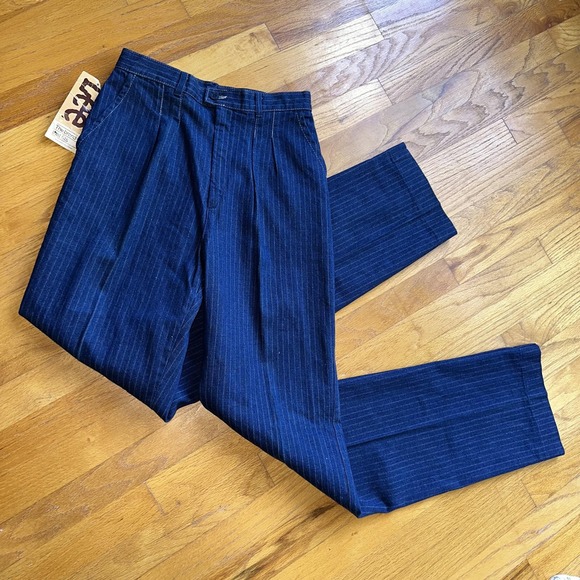 Deadstock Vintage Lee Pants Juniors 7 Blue Denim Pinstripe Pleated High Rise USA - Picture 7 of 11